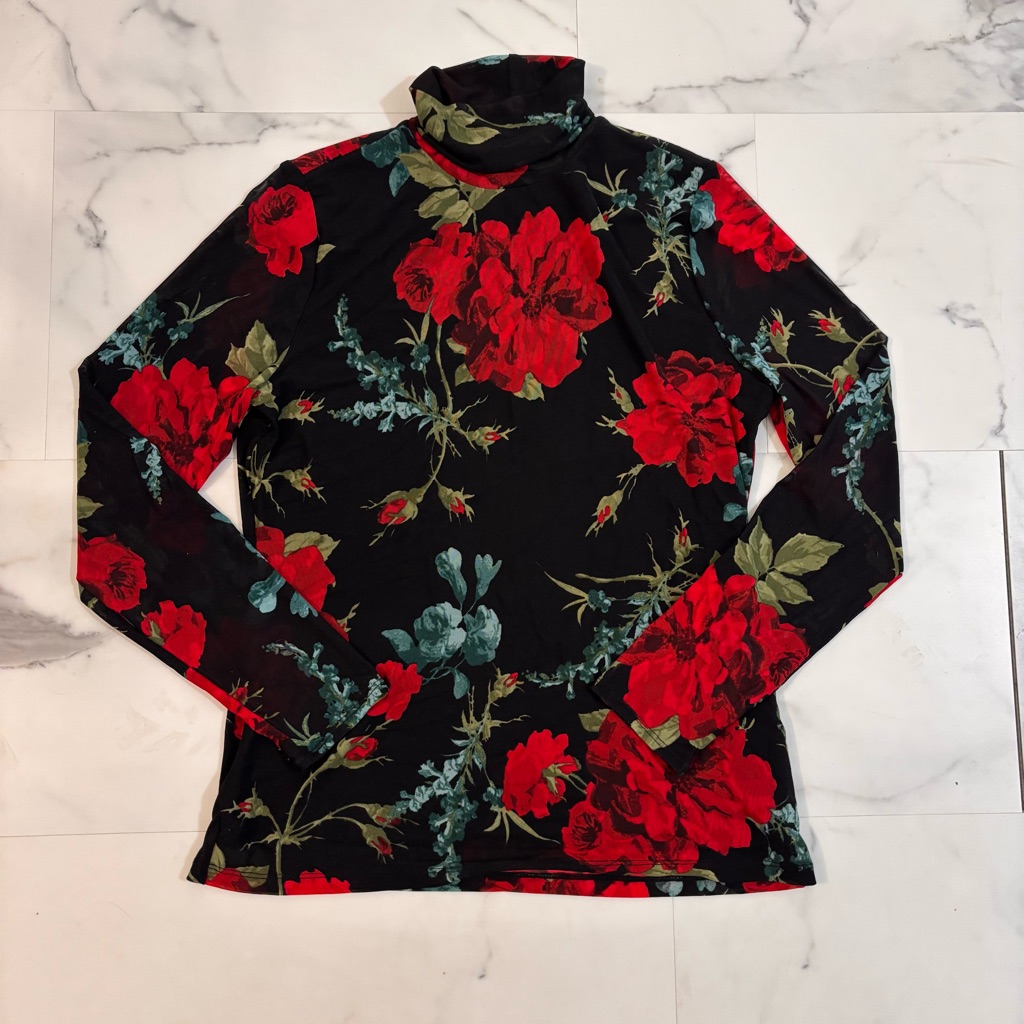 I.N.C. International Concepts Floral Sheer Turtleneck Top